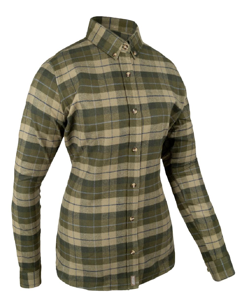 Green coloured Jack Pyke Womens Bleasdale Heavy Flannel Shirt on white background #colour_green