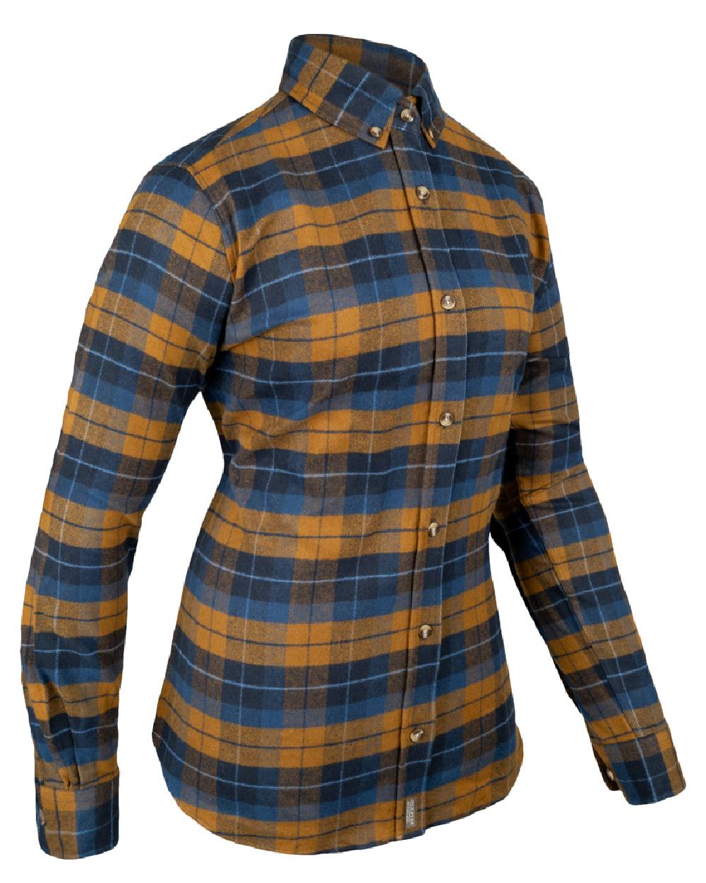 Navy Russet coloured Jack Pyke Womens Bleasdale Heavy Flannel Shirt on white background #colour_navy-russet