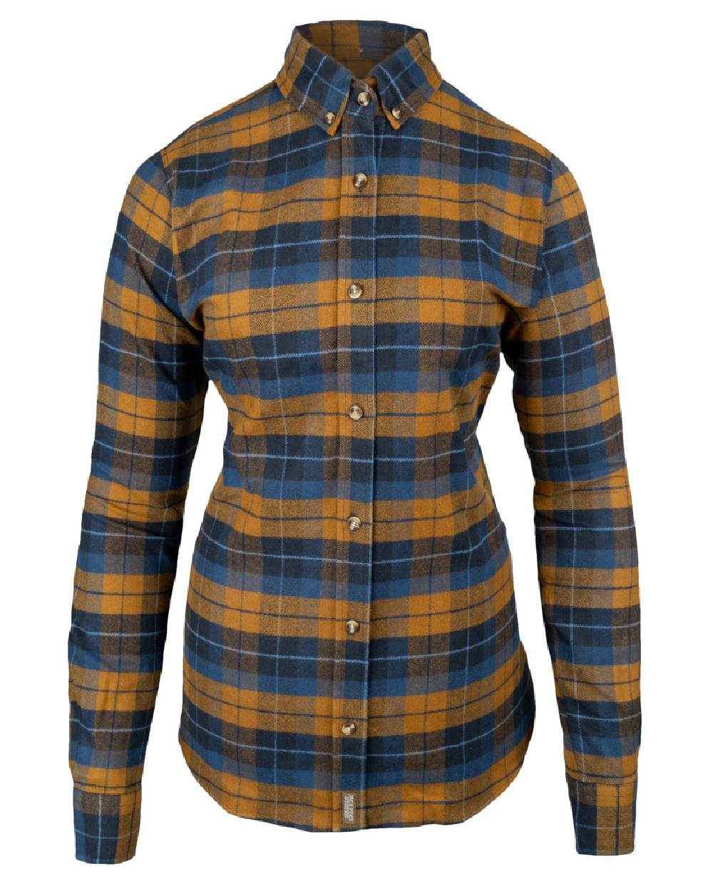 Navy Russet coloured Jack Pyke Womens Bleasdale Heavy Flannel Shirt on white background #colour_navy-russet