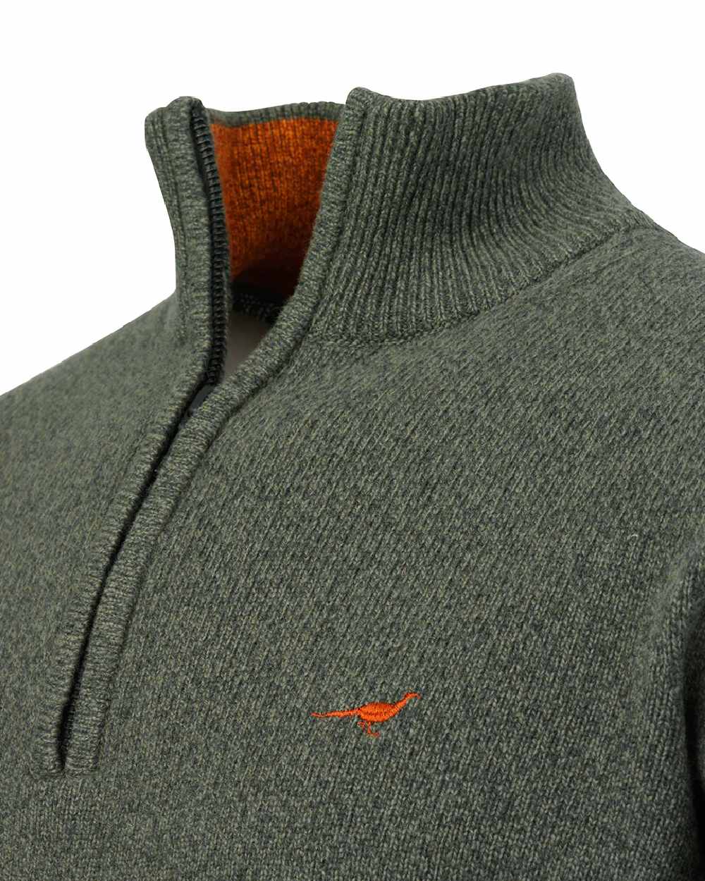 Forest Coloured Laksen Brompton Zip Neck Sweater on white background #colour_forest
