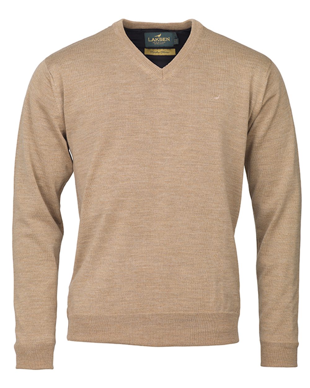 Sand coloured Laksen Grantham Windstopper V-Neck Sweater on white background #colour_sand