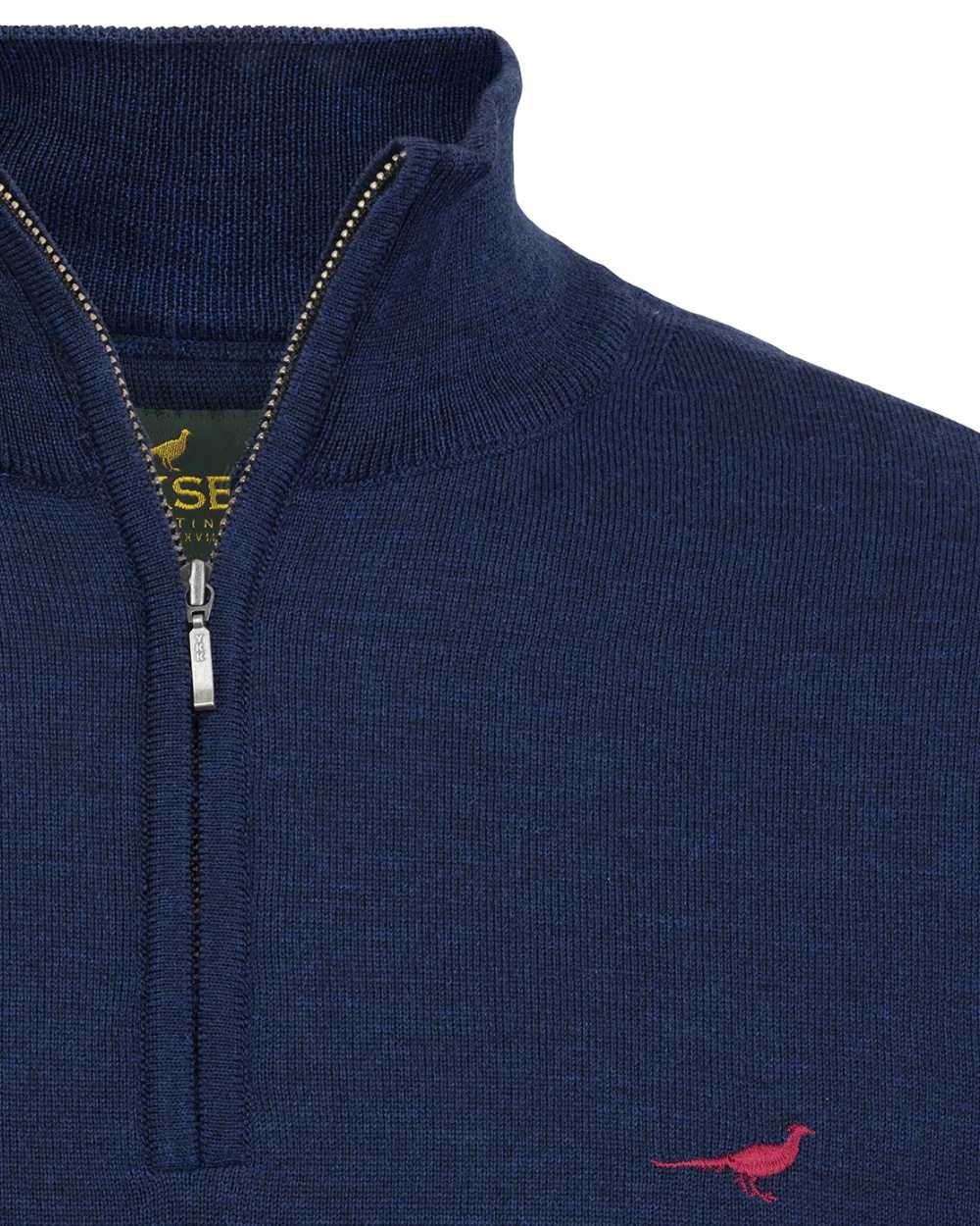 Chocolate Coloured Laksen Norfolk Zip Neck Merino Sweater on white background #colour_chocolate