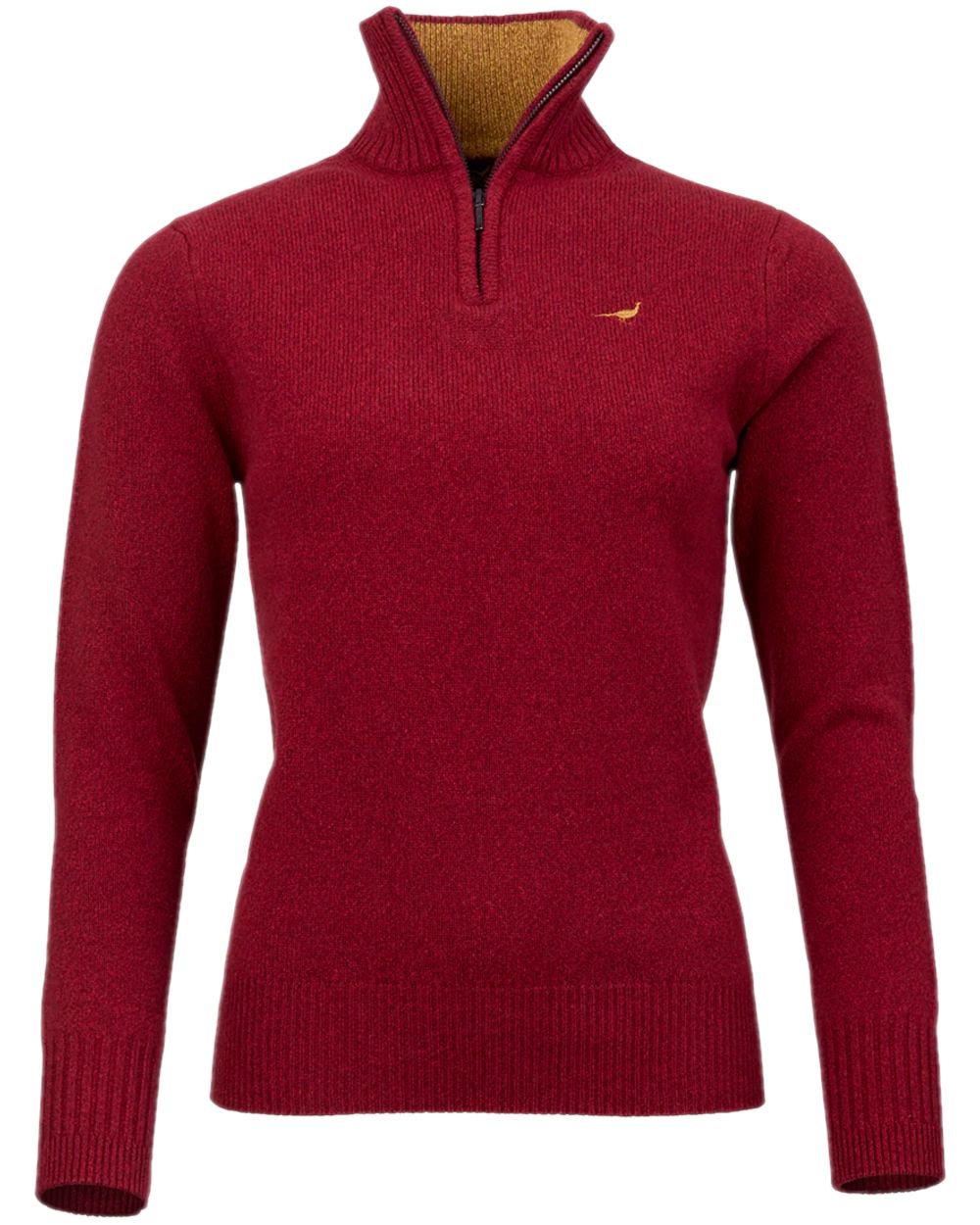 Wine Coloured Laksen Womens Tyne Zip Neck Sweater on white background #colour_wine