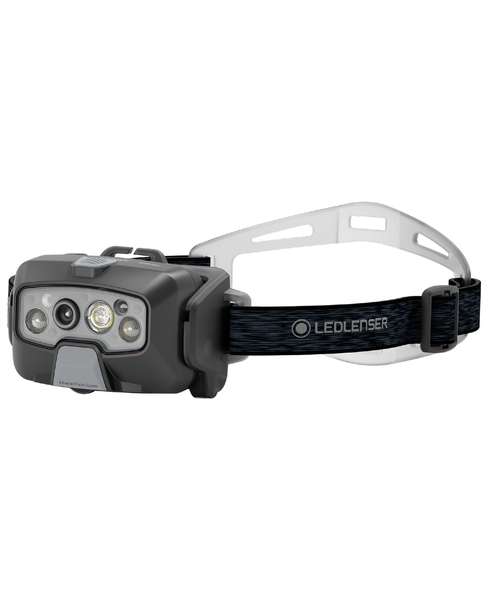Black coloured Led Lenser HF8R Core Rechargeable Head Torch on white background #colour_black
