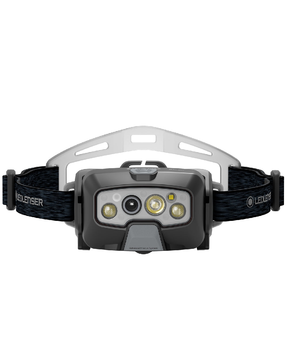 Black coloured Led Lenser HF8R Core Rechargeable Head Torch on white background #colour_black
