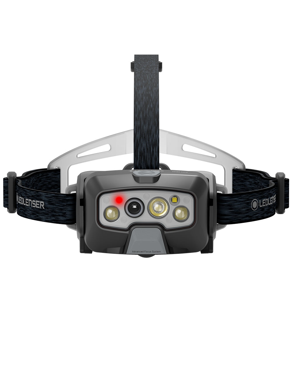 Black coloured Led Lenser HF8R Core Rechargeable Head Torch on white background #colour_black
