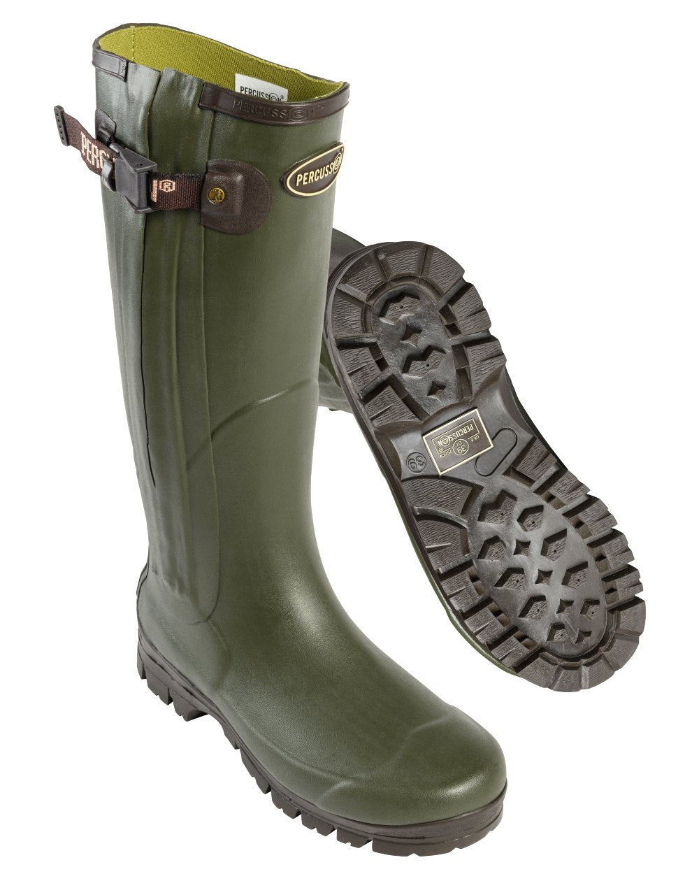 Green coloured Percussion Chantilly Full Zip Wellington Boots on white background #colour_green