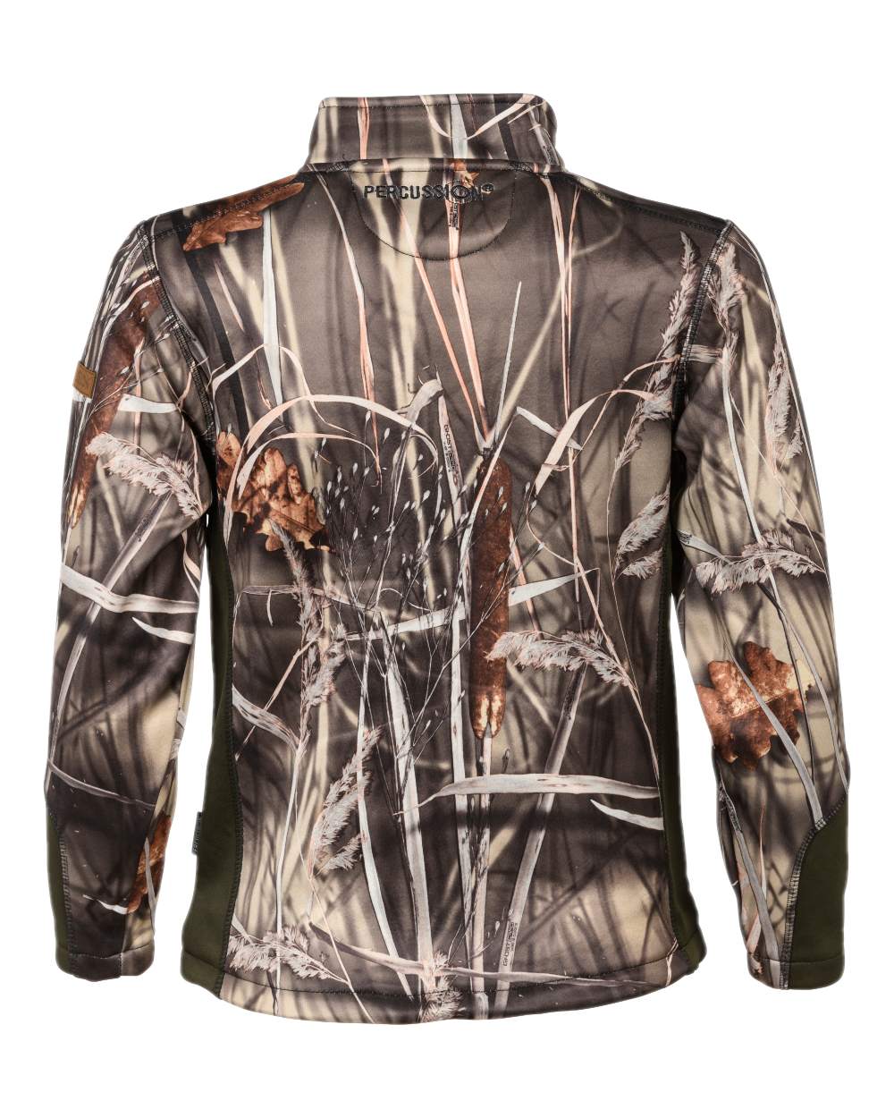 Ghostcamo Wet coloured Percussion Childrens Zipped Softshell Jacket on white background #colour_ghostcamo-wet