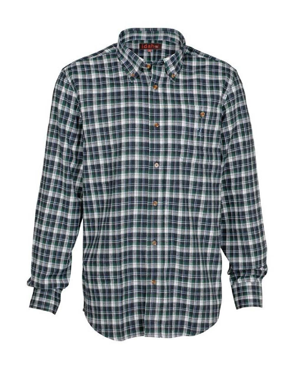 Green coloured Percussion Idaho Castor Shirt on white background #colour_green