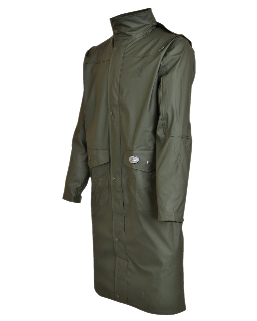 Khaki coloured Percussion Impersoft Long Waterproof Coat on white background #colour_khaki
