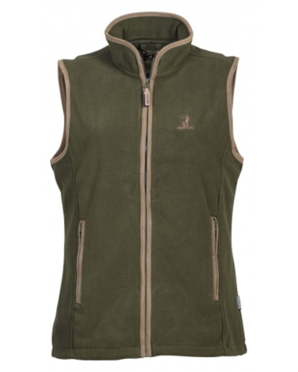Khaki coloured Percussion Ladies Scotland Fleece Gilet on white background #colour_khaki