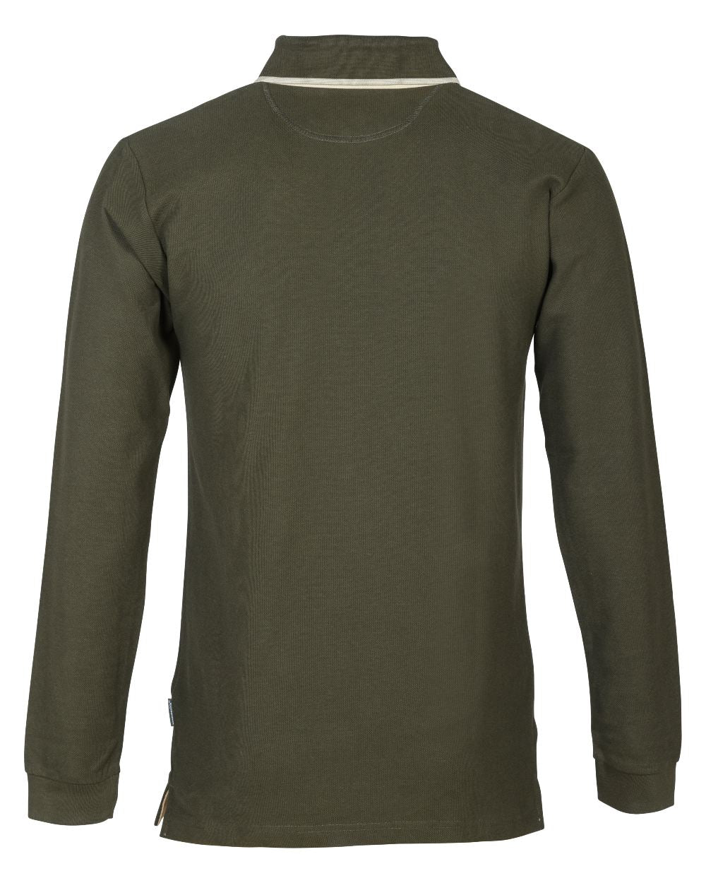 Khaki coloured Percussion Long Sleeve Polo Shirt on white background #colour_khaki
