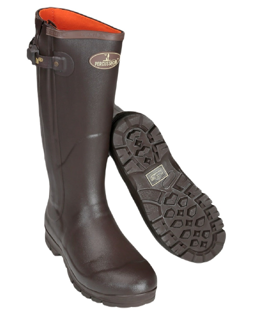 Brown coloured Percussion Rambouillet Full Zip Wellington Boots on white background #colour_brown