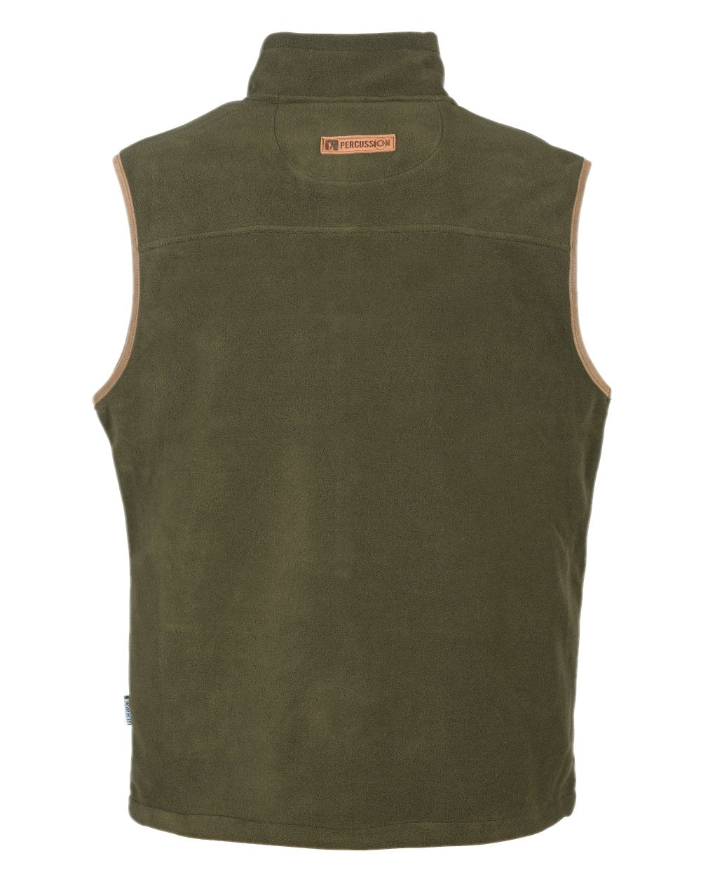 Khaki coloured Percussion Scotland Fleece Gilet on white background #colour_khaki