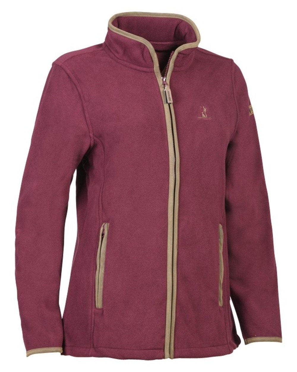 Burgundy coloured Percussion Scotland Ladies Fleece Jacket on white background #colour_burgundy