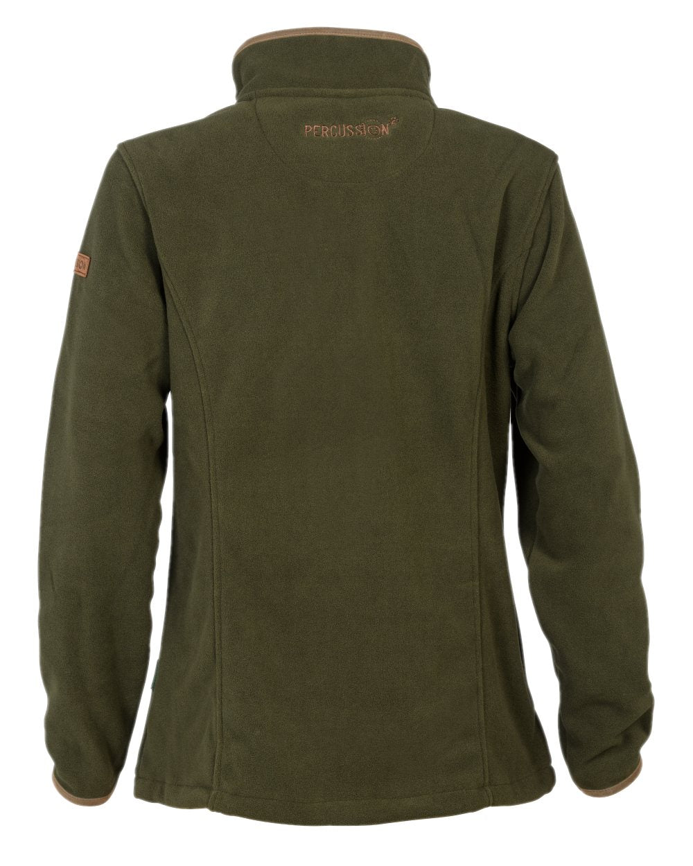 Khaki coloured Percussion Scotland Ladies Fleece Jacket on white background #colour_khaki