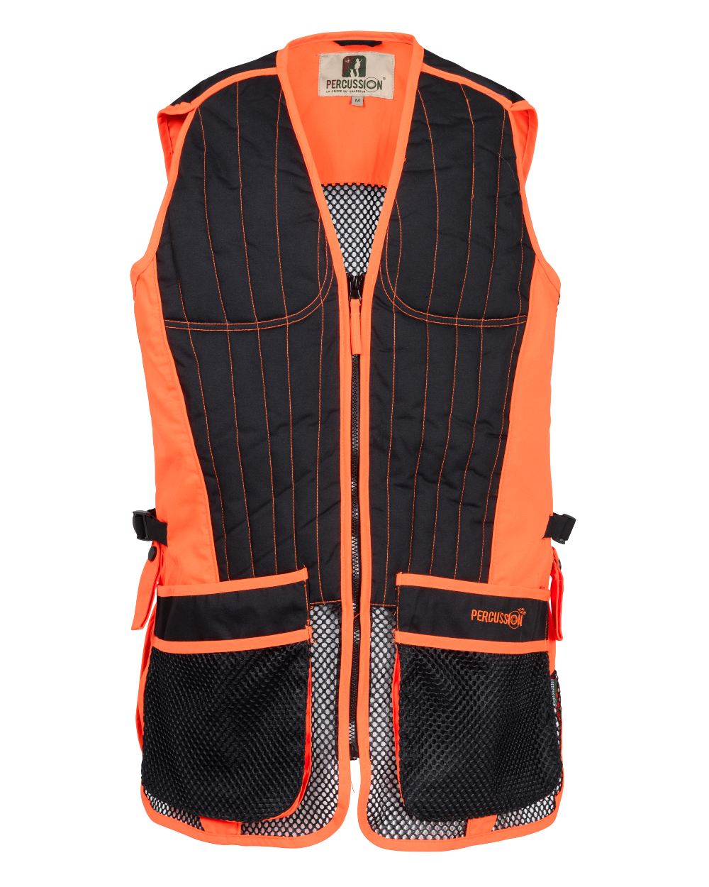 Black Orange coloured Percussion Skeet Vest on white background #colour_black-orange