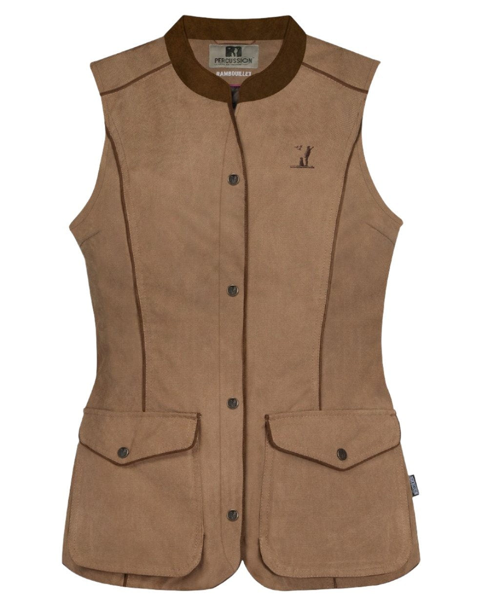 Brown coloured Percussion Womens Rambouillet Original Gilet on white background #colour_brown