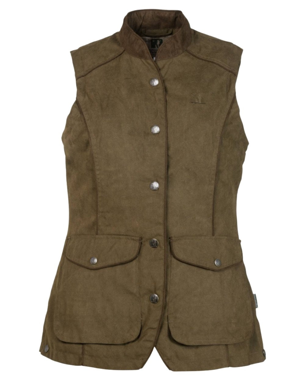 Khaki coloured Percussion Womens Rambouillet Original Gilet on white background #colour_khaki