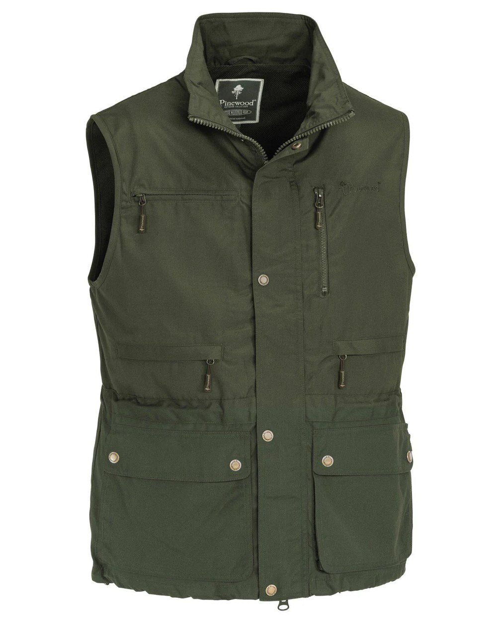 Moss Green coloured Pinewood Mens Tiveden Vest on white background #colour_moss-green