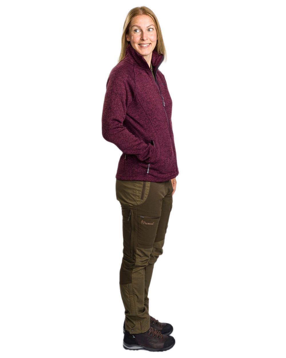 Plum Melange coloured Pinewood Womens Gabriella Fleece Jacket on white background #colour_plum-melange