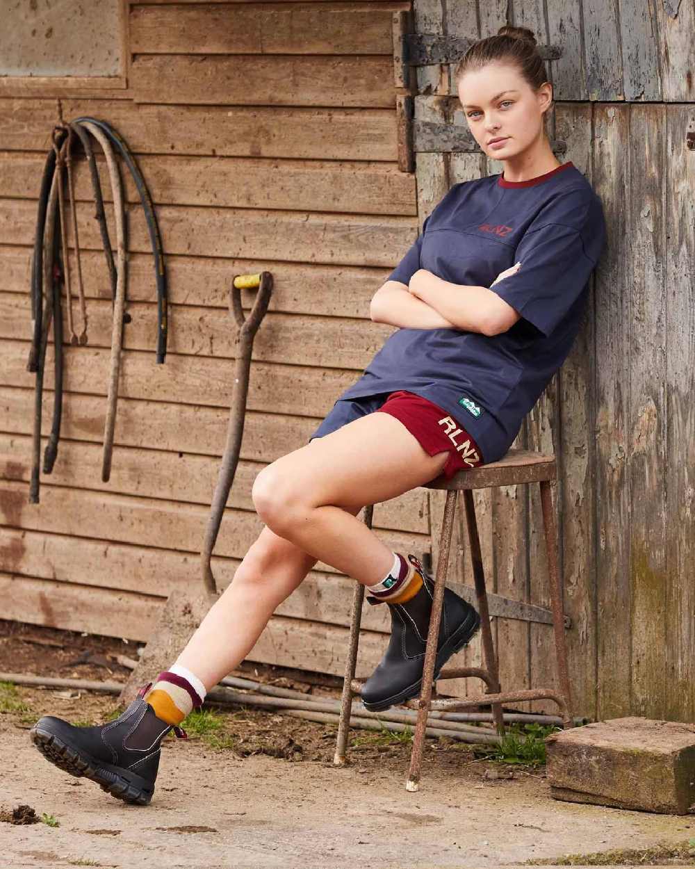 Navy Multi coloured Ridgeline Backslider Shorts on door background #colour_navy-multi
