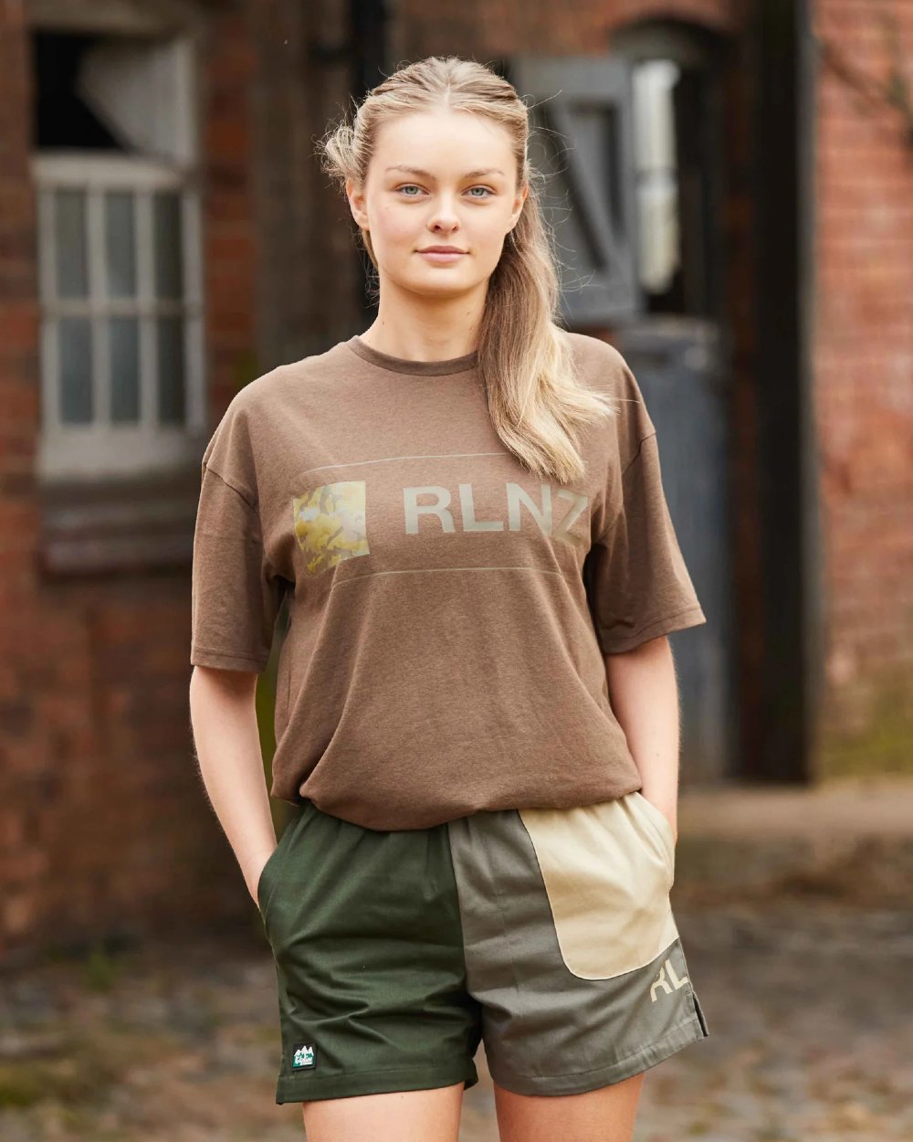 Olive Multi coloured Ridgeline Backslider Shorts on house background #colour_olive-multi