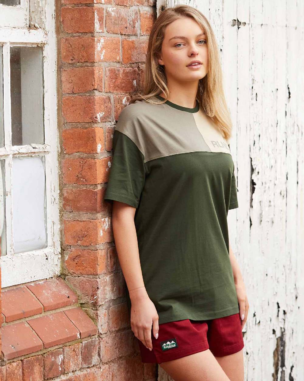 Olive Multi coloured Ridgeline Backslider T-Shirt on outdoor background #colour_olive-multi