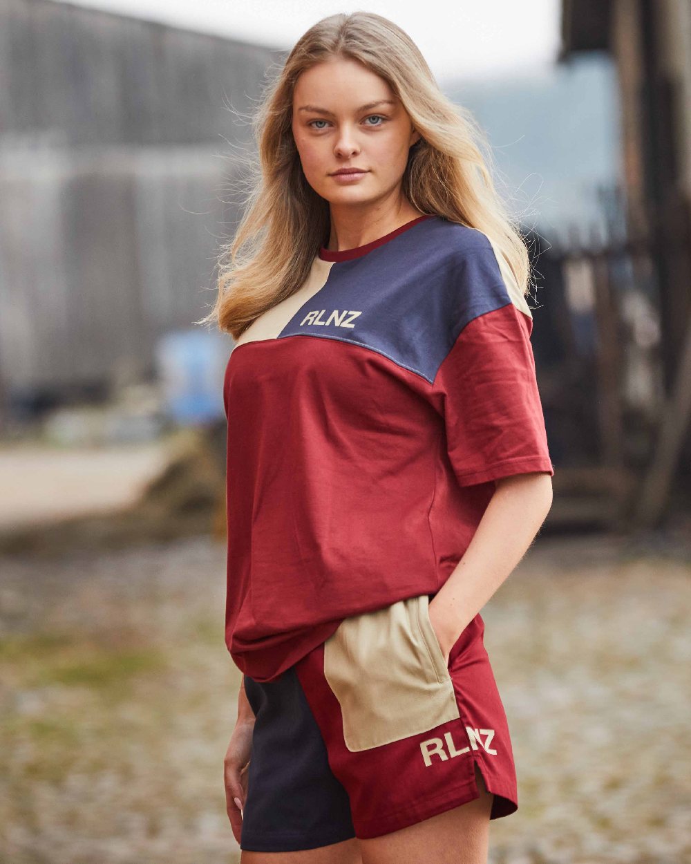 Rhubarb Multi coloured Ridgeline Backslider T-Shirt on outdoor background #colour_rhubarb-multi
