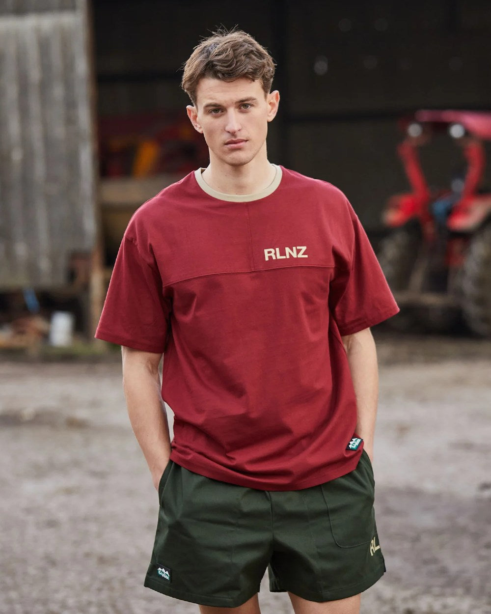 Rhubarb coloured Ridgeline Hose Down T-Shirt on street background #colour_rhubarb