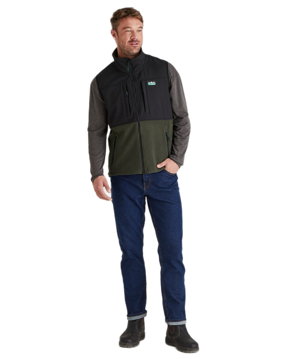 Deep Forest Black coloured Ridgeline Hybrid Fleece Gilet on white background #colour_deep-forest-black