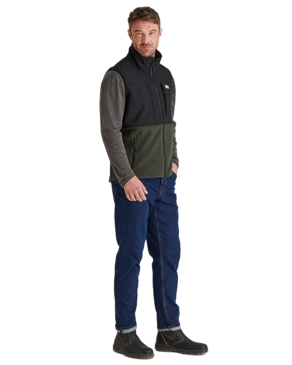 Deep Forest Black coloured Ridgeline Hybrid Fleece Gilet on white background #colour_deep-forest-black