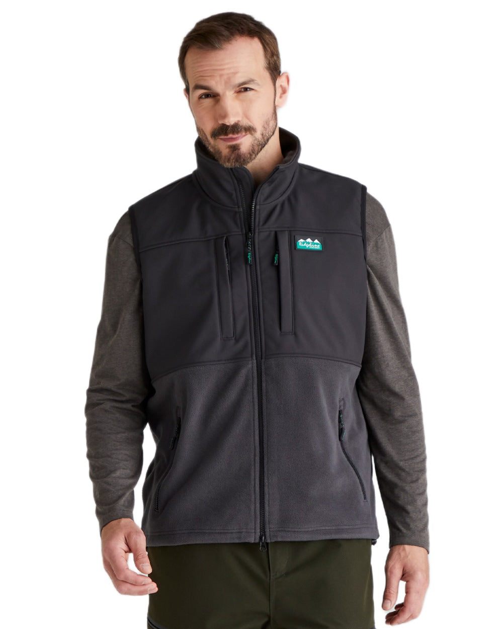Shale coloured Ridgeline Hybrid Fleece Gilet on white background #colour_shale