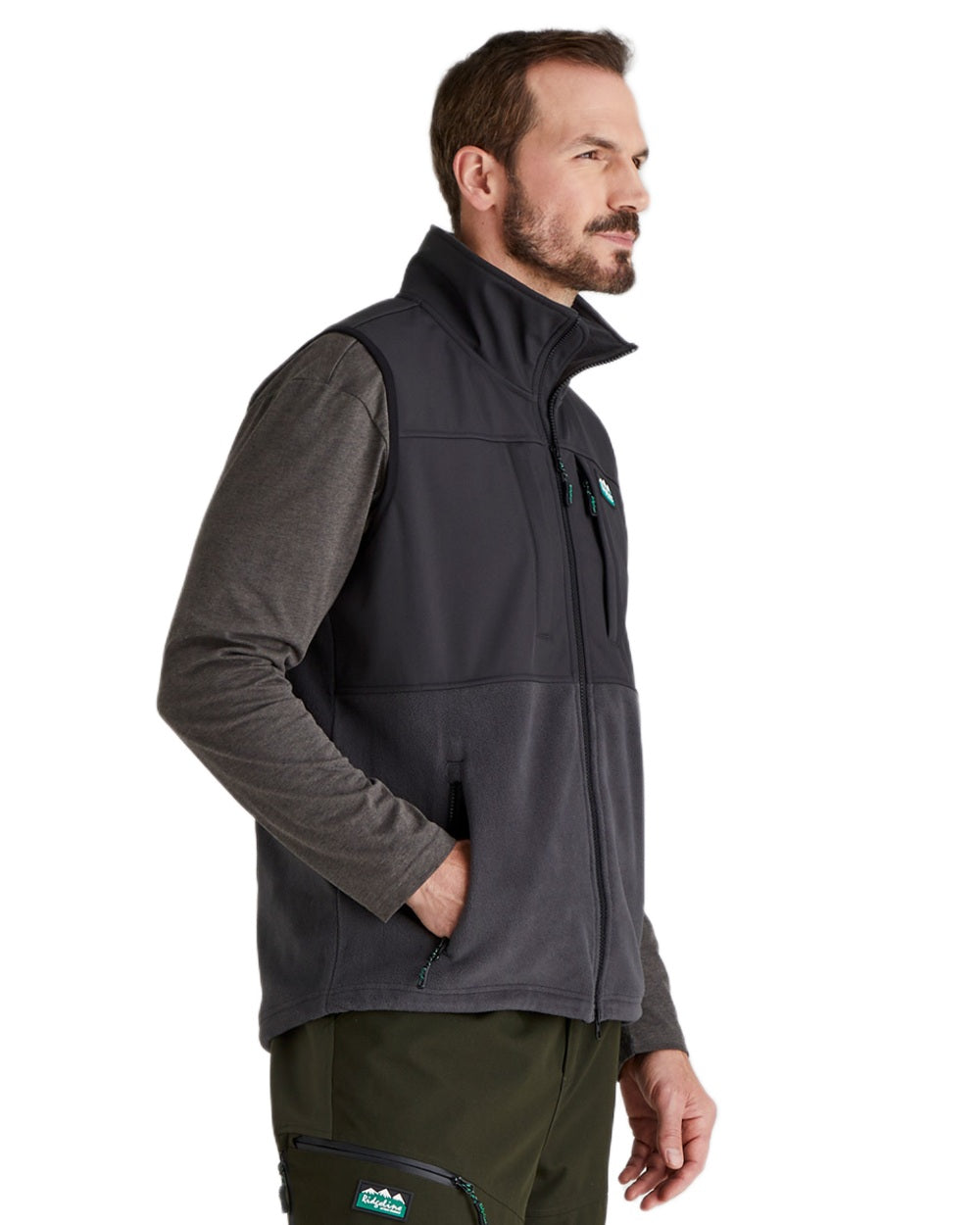 Shale coloured Ridgeline Hybrid Fleece Gilet on white background #colour_shale