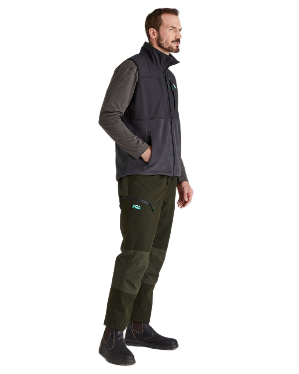 Shale coloured Ridgeline Hybrid Fleece Gilet on white background #colour_shale