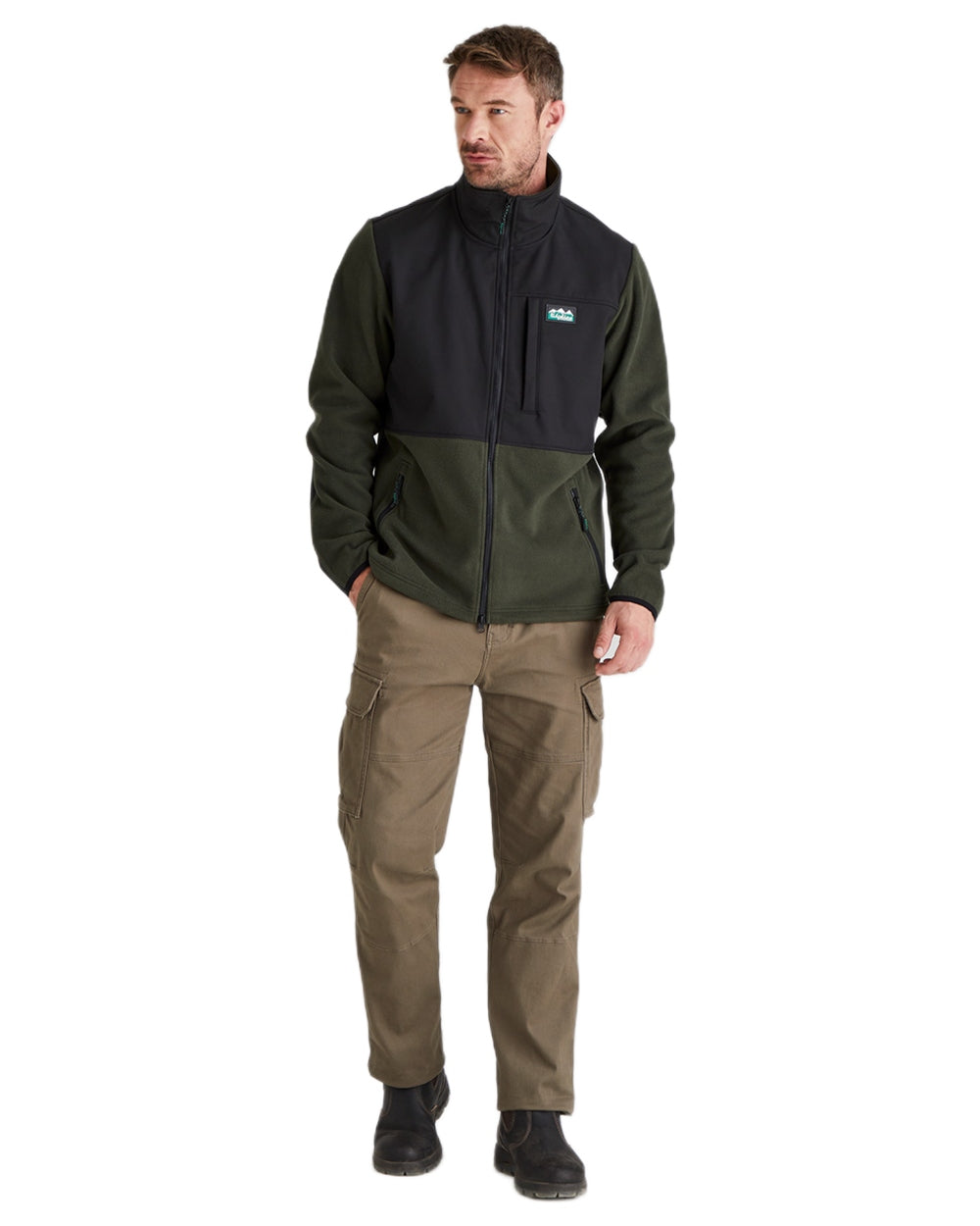 Deep Forest Black coloured Ridgeline Hybrid Fleece Jacket on white background #colour_deep-forest-black