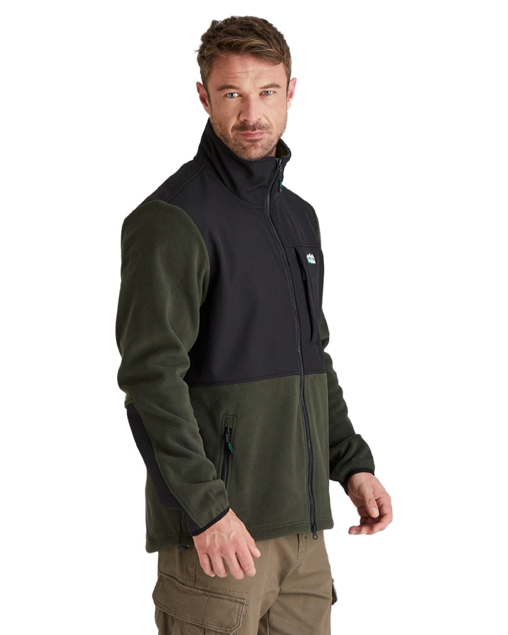 Deep Forest Black coloured Ridgeline Hybrid Fleece Jacket on white background #colour_deep-forest-black