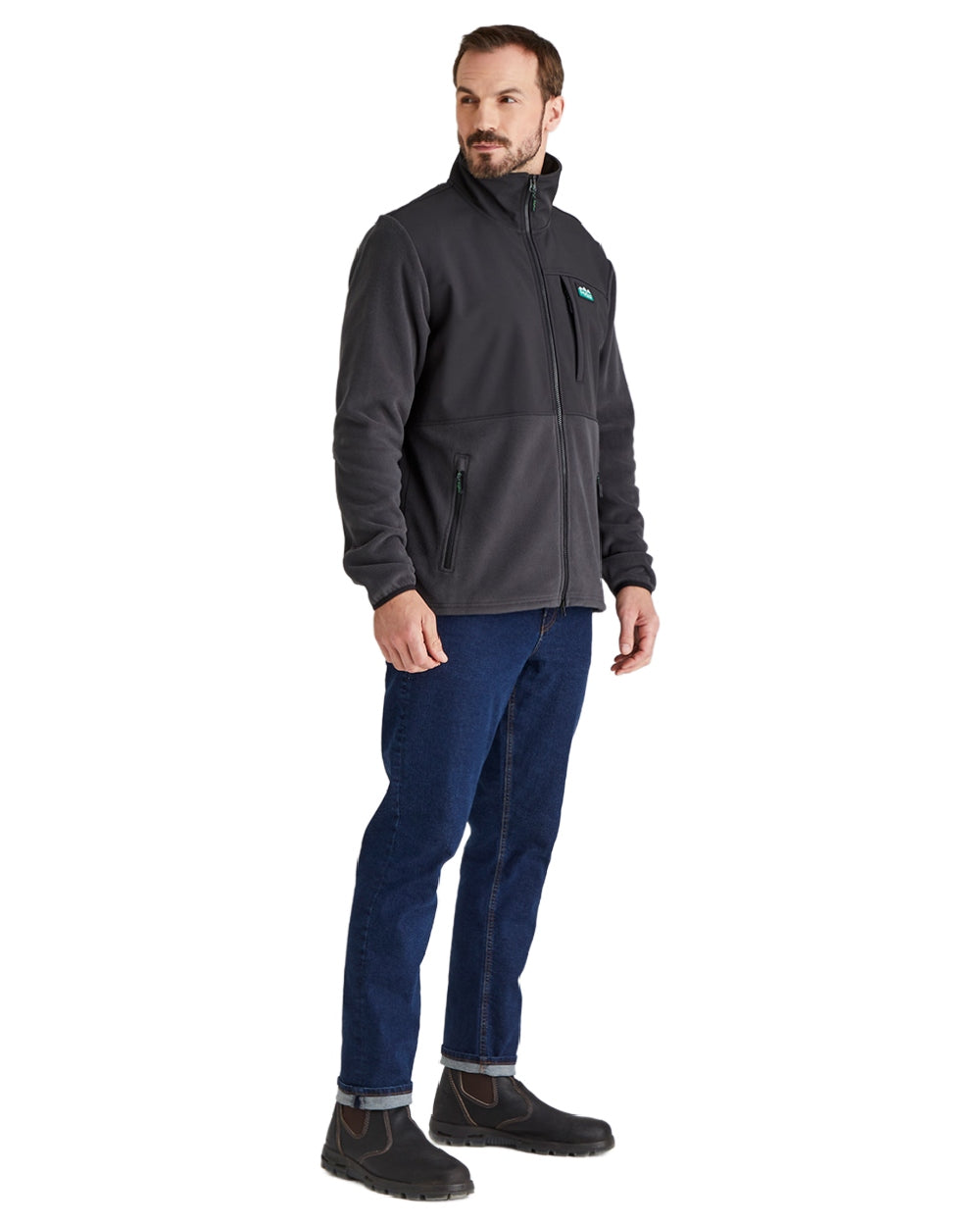 Shale coloured Ridgeline Hybrid Fleece Jacket on white background #colour_shale
