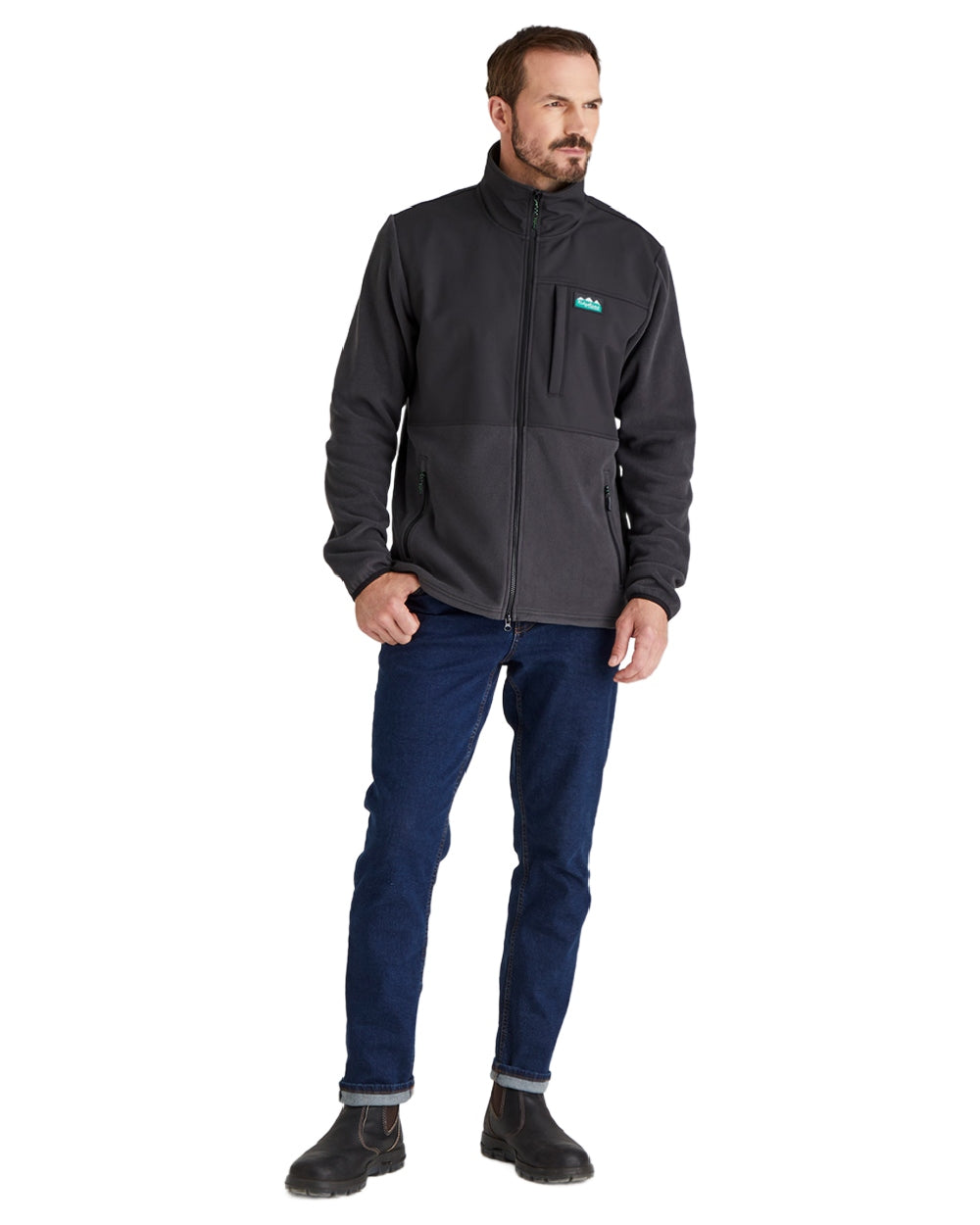 Shale coloured Ridgeline Hybrid Fleece Jacket on white background #colour_shale