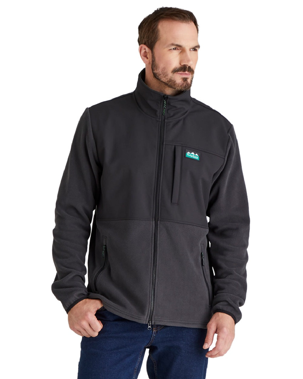 Shale coloured Ridgeline Hybrid Fleece Jacket on white background #colour_shale