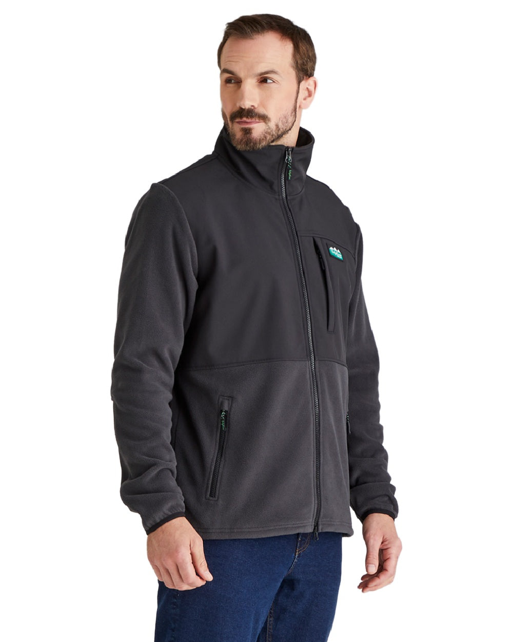 Shale coloured Ridgeline Hybrid Fleece Jacket on white background #colour_shale