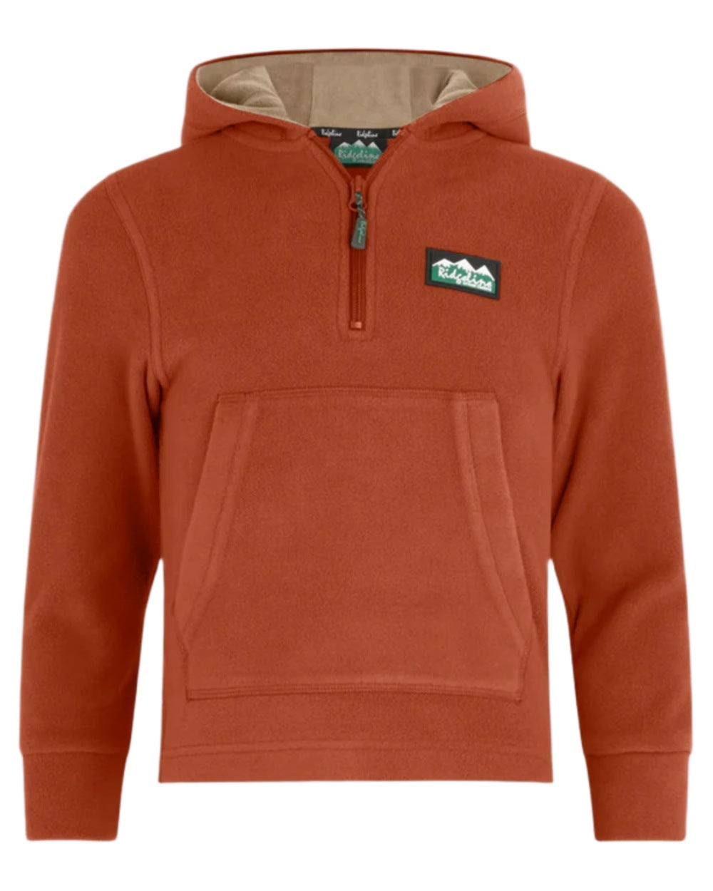 Russet coloured Ridgeline Kids Ballistic Long Sleeve Hoodie on white background #colour_russet