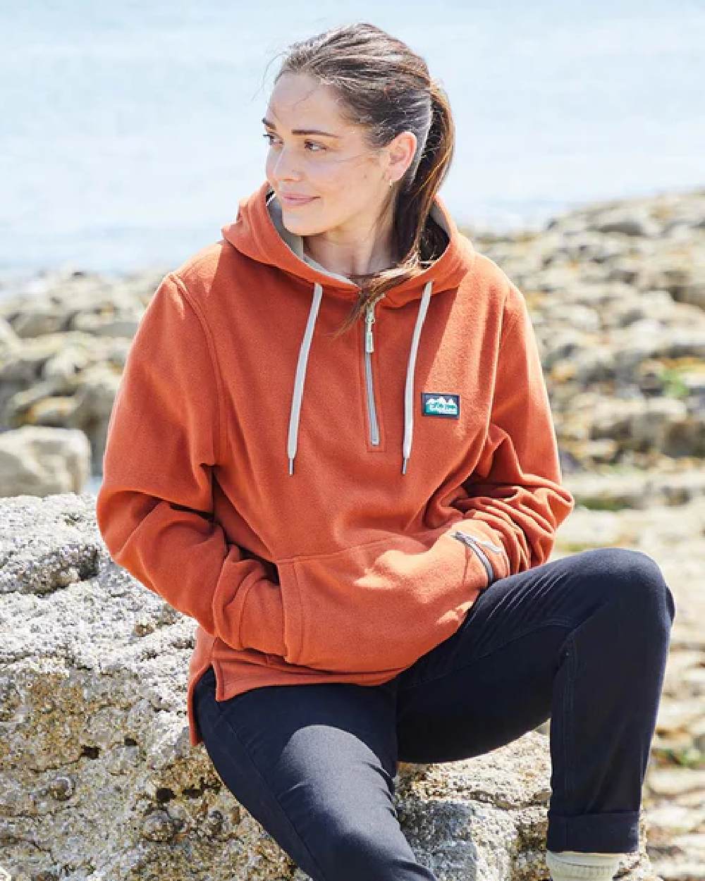 Russet Coloured Ridgeline Ladies Ballistic Hoodie on outdoor background #colour_russet