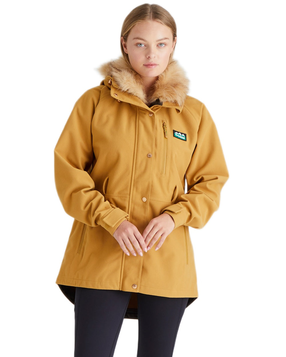 Ochre Coloured Ridgeline Ladies Monsoon Nordic Jacket on white background #colour_ochre