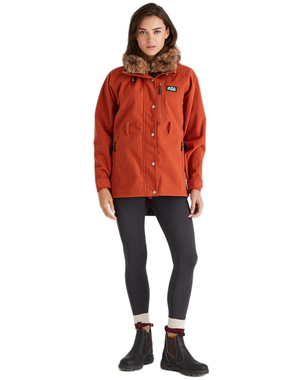 Russet Coloured Ridgeline Ladies Monsoon Nordic Jacket on white background #colour_russet