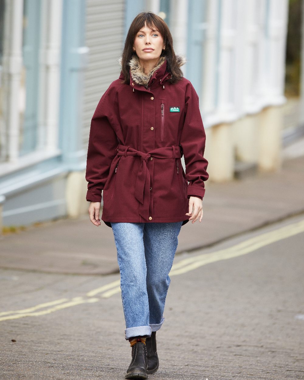 Winter Berry Coloured Ridgeline Ladies Monsoon Nordic Jacket on outdoor background #colour_winter-berry