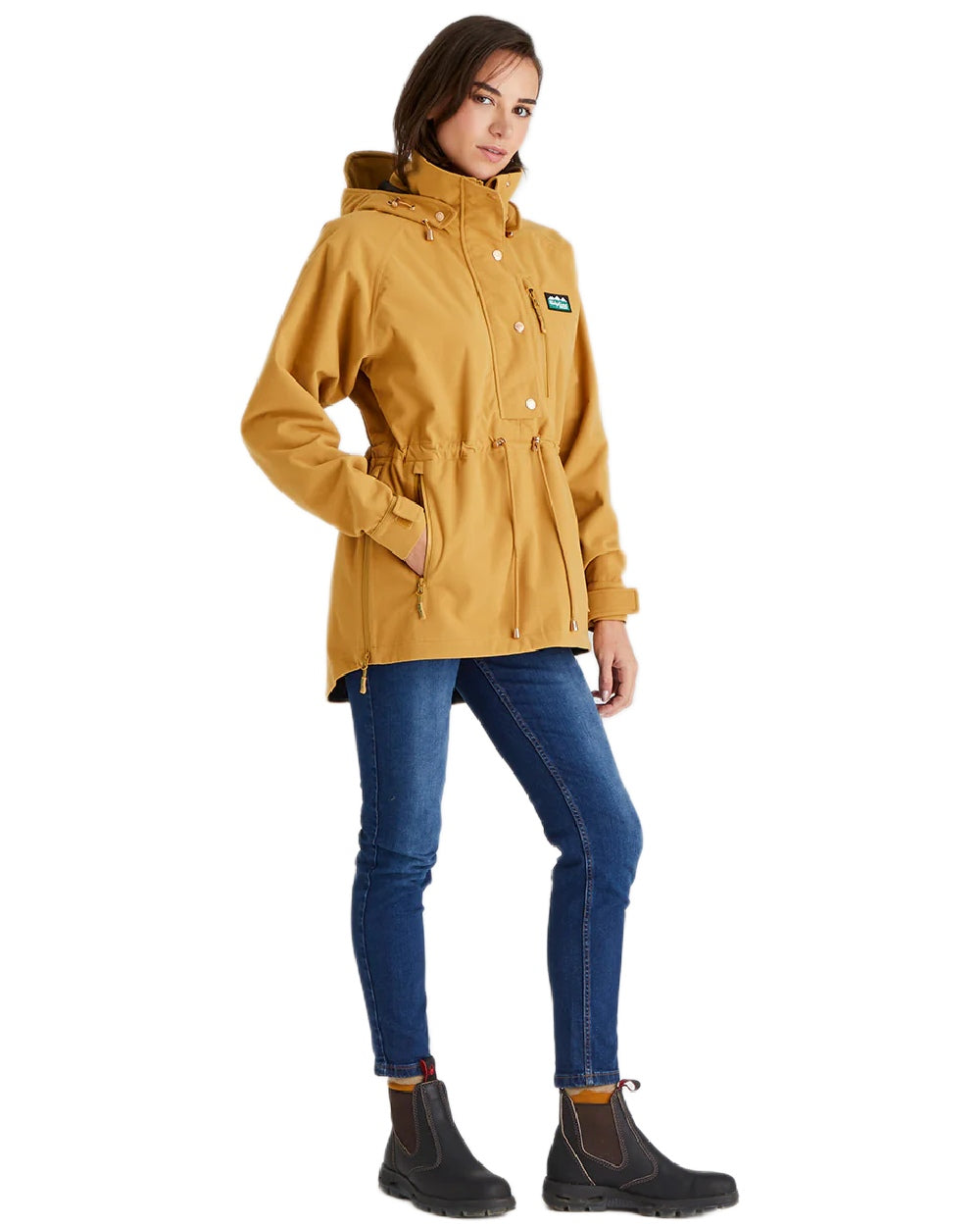 Ochre Coloured Ridgeline Ladies Monsoon Nordic Smock on white background #colour_ochre
