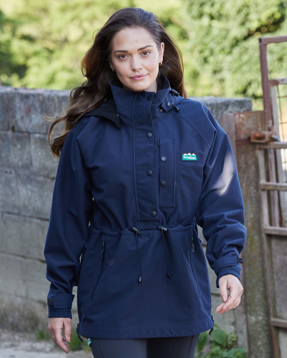 Navy coloured Ridgeline Ladies Monsoon Waterproof Smock on outdoor background #colour_navy
