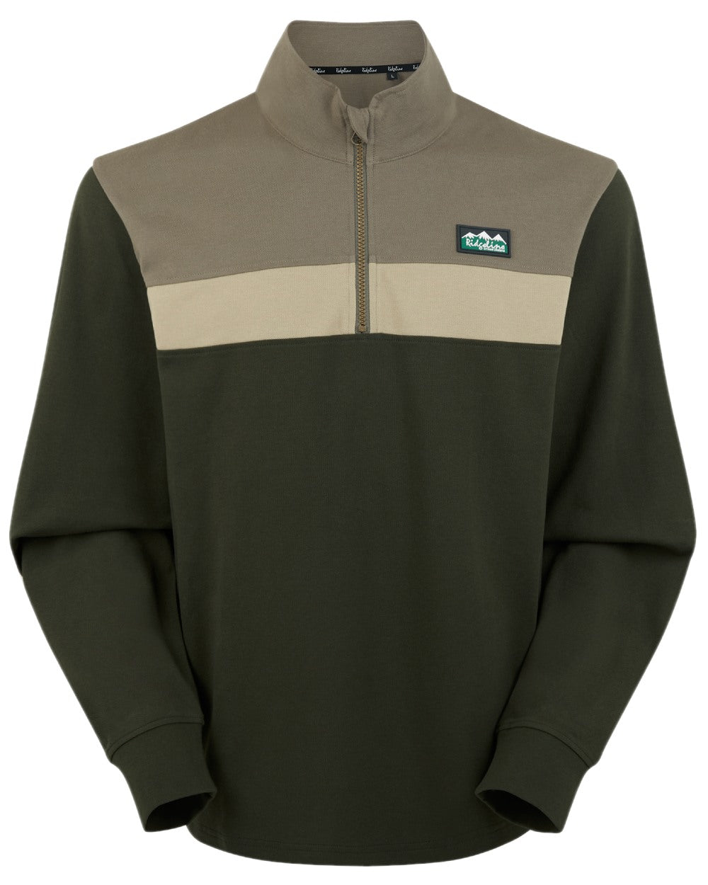 Olive Multi coloured Ridgeline Mens Backslider Rugby Top on white background #colour_olive-multi
