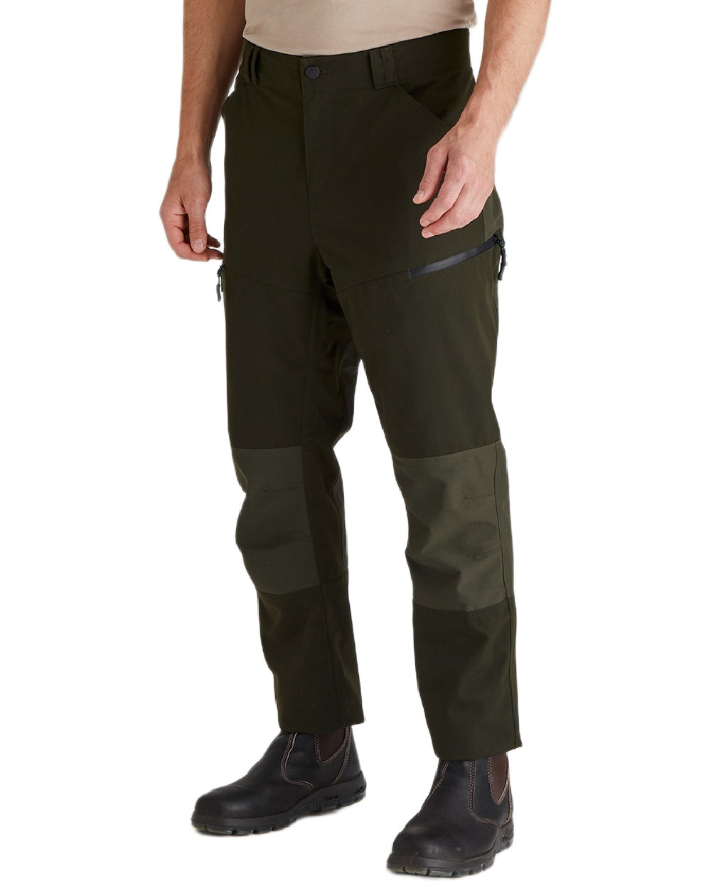 Deep Forest coloured Ridgeline Mens Cambrian Trousers on white background #colour_deep-forest